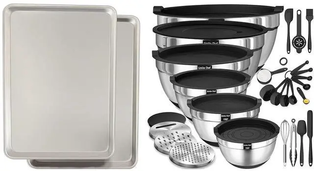 Main image of Commercial Quality Baking Sheet Pan Set, Natural Aluminum Cookie Sheet, Mixing Bowls with Airtight Lids Set,