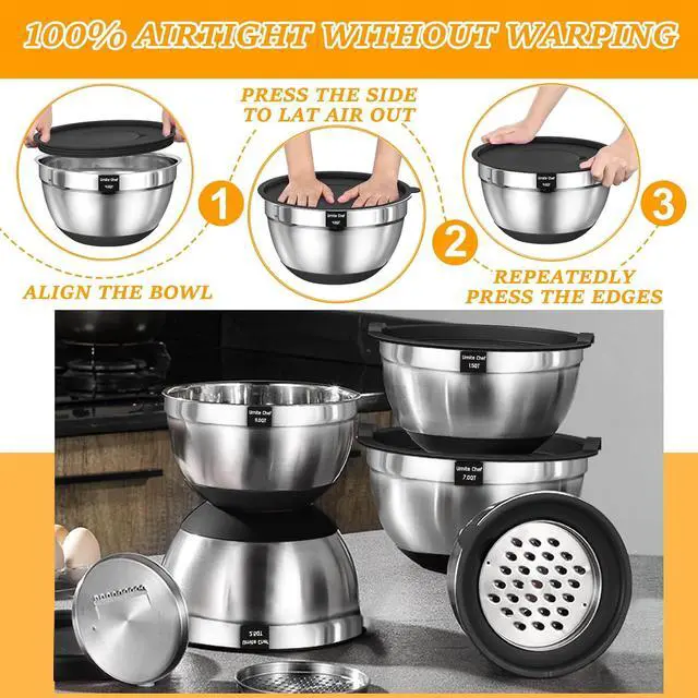 Alt view image 7 of 7 - Commercial Quality Baking Sheet Pan Set, Natural Aluminum Cookie Sheet, Mixing Bowls with Airtight Lids Set,