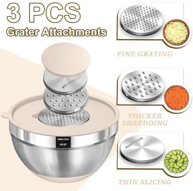 Alt view image 2 of 7 - Umite Chef Mixing Bowls with Airtight Lids Set with Grater Attachments Silicone Kitchen Utensil Set