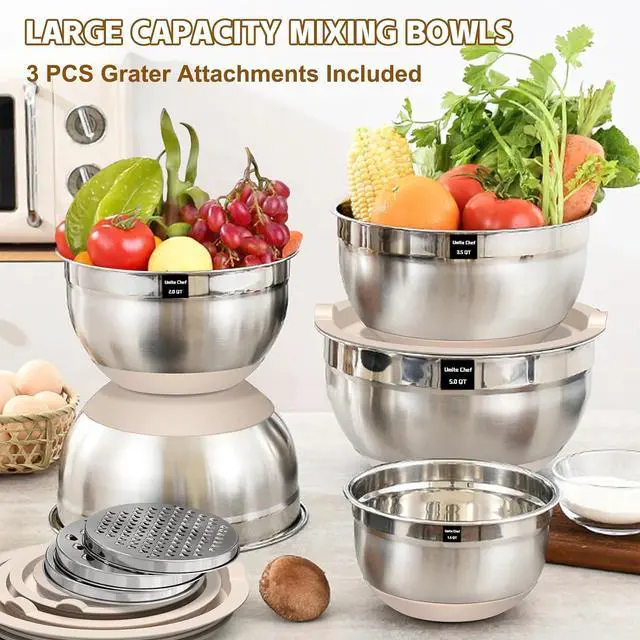 Alt view image 4 of 7 - Umite Chef Mixing Bowls with Airtight Lids Set with Grater Attachments Silicone Kitchen Utensil Set