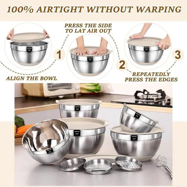 Alt view image 7 of 7 - Umite Chef Kitchen Cooking Utensil Set Mixing Bowls with Airtight Lids Set