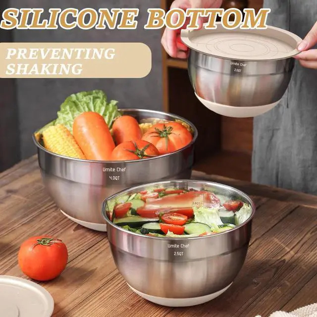 Alt view image 7 of 7 - Umite Chef Kitchen Cooking Utensils Set Mixing Bowls with Airtight Lids Set with Grater Attachments