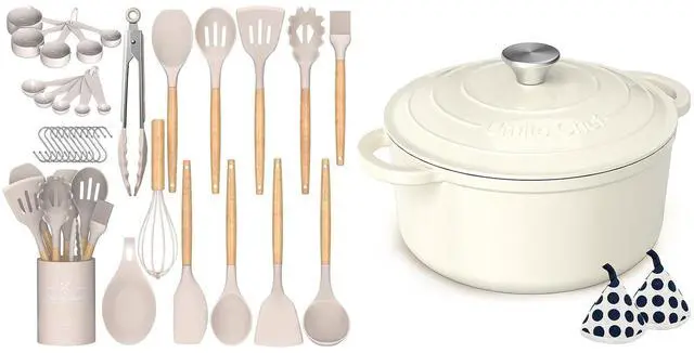 Main image of Umite Chef Kitchen Cooking Utensils Set 5QT Enameled Cast Iron Dutch Oven with Lid & Cotton Potholders