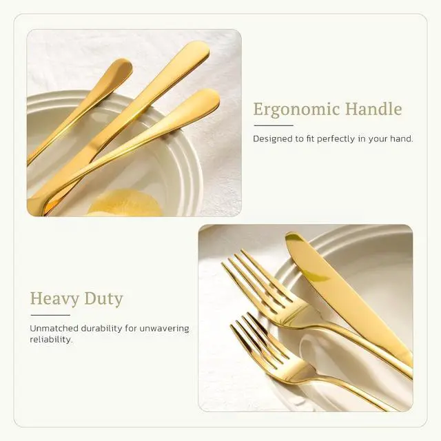 Alt view image 5 of 7 - Astercook Silverware Set 48-Piece Gold Flatware Set with Steak Knives Food-Grade Stainless Steel Cutlery Set for 8 Mirror Polished Utensils Set Include Spoons and Forks for Home Kitchen Restaurant