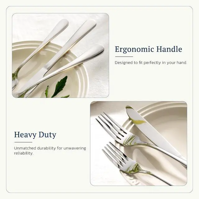 Alt view image 2 of 7 - Astercook Silverware Set 48-Piece Flatware with Steak Knives Food-Grade Stainless Steel Cutlery for 8 Mirror Polished Utensils Set Include Spoons and Forks for Home Kitchen Restaurant