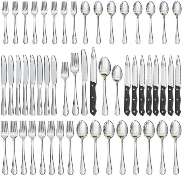 Main image of Astercook Silverware Set 48-Piece Flatware with Steak Knives Food-Grade Stainless Steel Cutlery for 8 Mirror Polished Utensils Set Include Spoons and Forks for Home Kitchen Restaurant