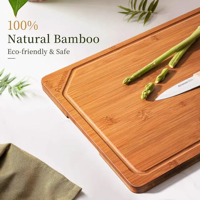 Alt view image 4 of 7 - Astercook Deep Carbonized Bamboo Cutting Board, 12" x 17" Large Wood Chopping Board for Kitchen with Juice Groove & Side Handles, Knife-Friendly Serving Charcuterie Board for Meat, Vegetables, Fruit