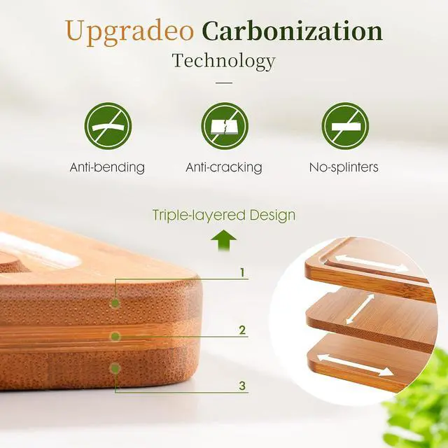 Alt view image 5 of 7 - Astercook Deep Carbonized Bamboo Cutting Board, 12" x 17" Large Wood Chopping Board for Kitchen with Juice Groove & Side Handles, Knife-Friendly Serving Charcuterie Board for Meat, Vegetables, Fruit