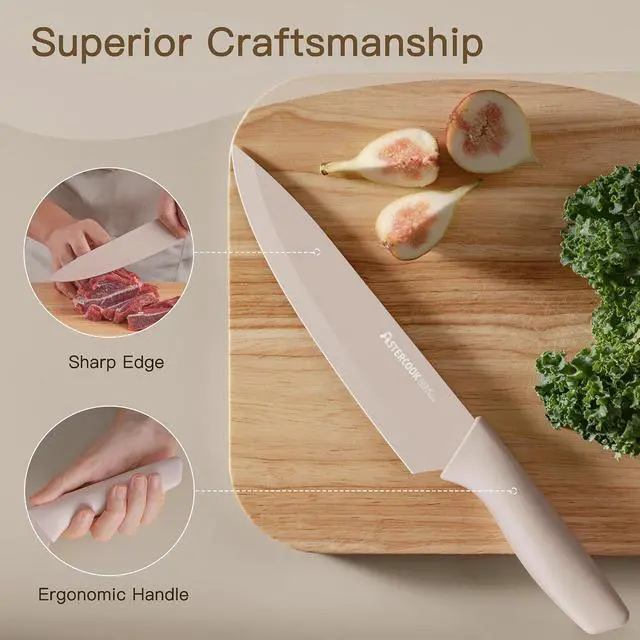Alt view image 2 of 7 - Astercook 7 Pieces Kitchen Knife Set, Knives Set with Anti-Rust Coating, Stainless Steel Chef Knife Sets with 6 Blade Guards Dishwasher Safe