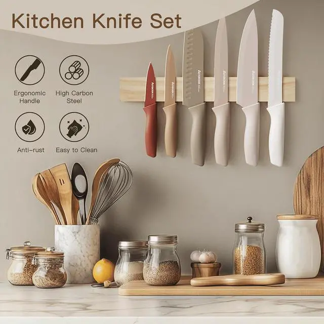 Alt view image 4 of 7 - Astercook 7 Pieces Kitchen Knife Set, Knives Set with Anti-Rust Coating, Stainless Steel Chef Knife Sets with 6 Blade Guards Dishwasher Safe