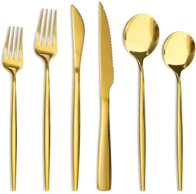 Main image of Astercook Silverware Set 48-Piece Gold Flatware Set with Steak Knives Food-Grade Stainless Steel Cutlery Set for 8 Mirror Polished Utensils Set for Home Kitchen Restaurant