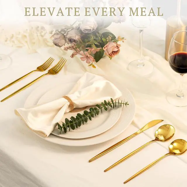 Alt view image 2 of 7 - Astercook Silverware Set 48-Piece Gold Flatware Set with Steak Knives Food-Grade Stainless Steel Cutlery Set for 8 Mirror Polished Utensils Set for Home Kitchen Restaurant