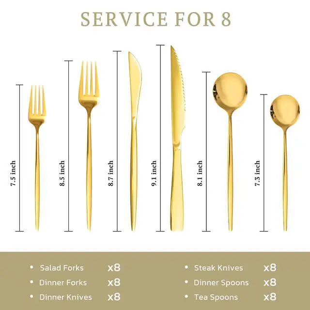 Alt view image 6 of 7 - Astercook Silverware Set 48-Piece Gold Flatware Set with Steak Knives Food-Grade Stainless Steel Cutlery Set for 8 Mirror Polished Utensils Set for Home Kitchen Restaurant