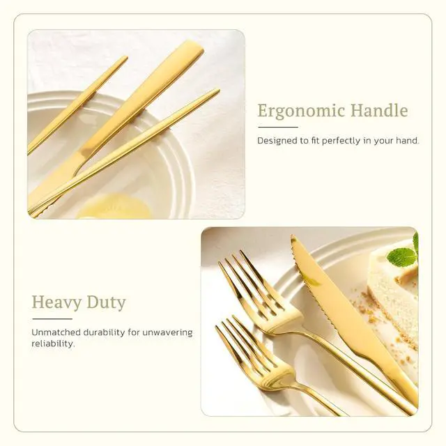 Alt view image 5 of 7 - Astercook Silverware Set 48-Piece Gold Flatware Set with Steak Knives Food-Grade Stainless Steel Cutlery Set for 8 Mirror Polished Utensils Set for Home Kitchen Restaurant