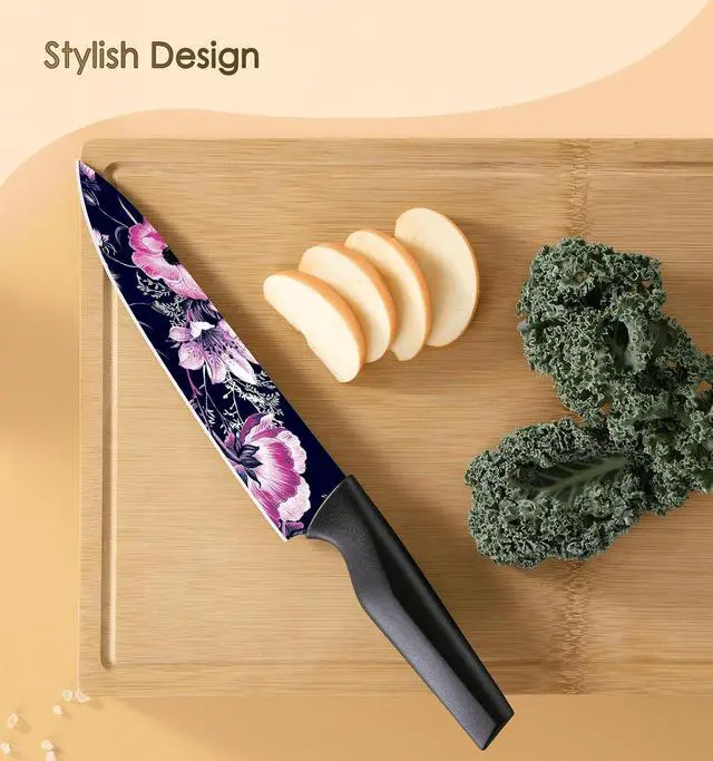 Alt view image 2 of 5 - Astercook 6 Piece Flower Kitchen Knife Set, German High Carbon Stainless Steel Knives Sets with 6 Blade Guards Dishwasher Safe, Perfect Gifts for Kitchen