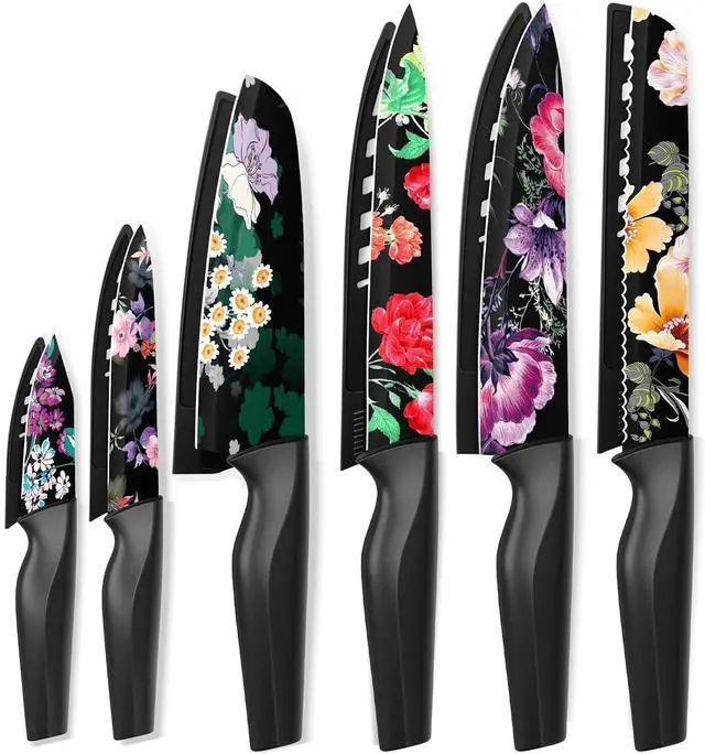 Main image of Astercook 6 Piece Flower Kitchen Knife Set, German High Carbon Stainless Steel Knives Sets with 6 Blade Guards Dishwasher Safe, Perfect Gifts for Kitchen