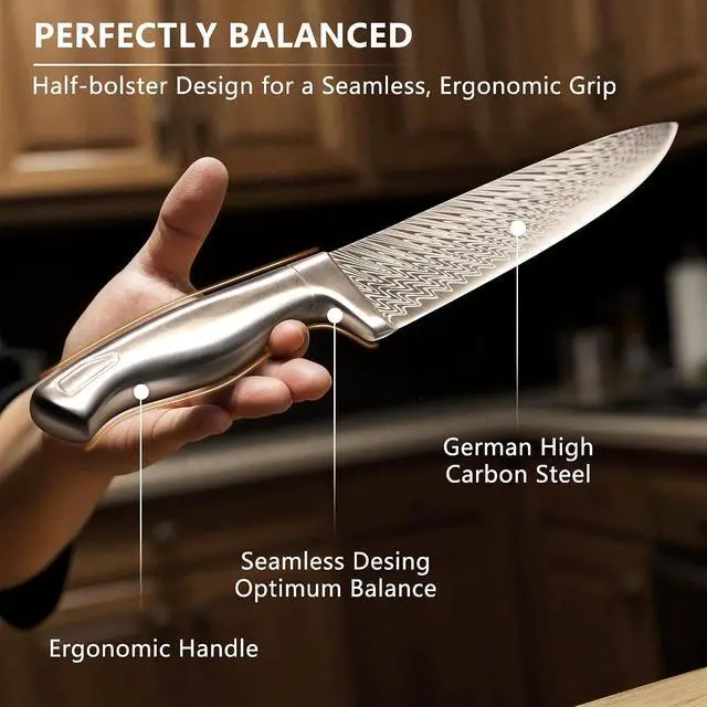 Alt view image 6 of 7 - Knife Set, Astercook 21 Pieces Kitchen Knife Set with Built-in Sharpener, German Stainless Steel Knife Block Set, Razor-Sharp Knives with Full-tang Handle, Dishwasher Safe Kitchen Utensils Set