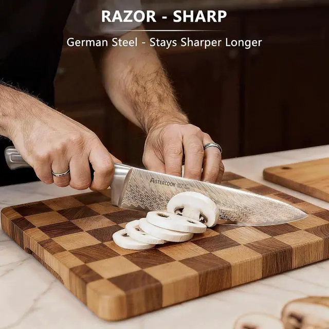 Alt view image 2 of 7 - Astercook Knife Set, 15-Piece Kitchen Knife Set with Block, Built-in Knife Sharpener, German Stainless Steel Knife Block Set, Dishwasher Safe Kitchen Utensils Set