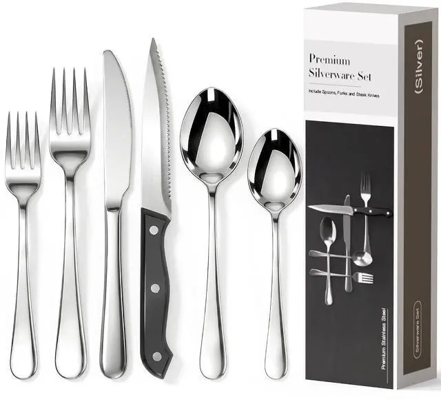 Main image of Astercook 25-Pieces Silverware Set with Steak Knives, Tableware Set for 4 - Great Food-Grade Stainless Steel Flatware Set, Mirror-Polished Dining Utensil Set Perfect for Home & Restaurant