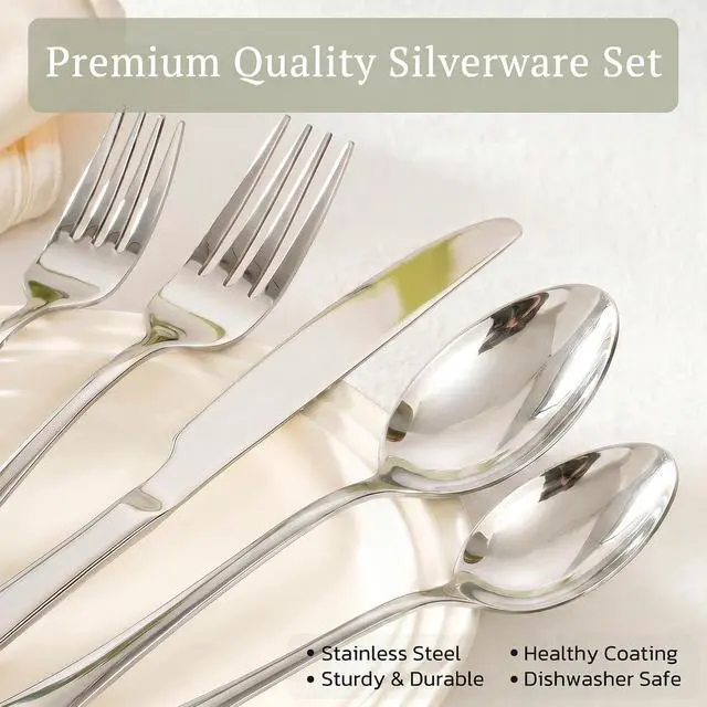 Alt view image 3 of 7 - Astercook 25-Pieces Silverware Set with Steak Knives, Tableware Set for 4 - Great Food-Grade Stainless Steel Flatware Set, Mirror-Polished Dining Utensil Set Perfect for Home & Restaurant