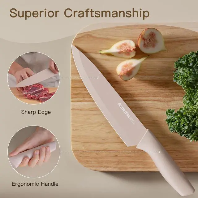 Alt view image 4 of 7 - Astercook Knife Set, 7-Piece Kitchen Knives Set with Sharpener, High Carbon Stainless Steel Chef Knives with Anti-Rust Coating & 6 Blade Guards, Dishwasher Safe