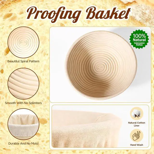 Alt view image 3 of 7 - Sourdough Starter Kit, Sourdough Bread Baking Supplies, Round & Oval Banneton Bread Proofing Basket, Bread Sling, Starter Jar, Dough Whisk, Scrapers, Stencils & Bag, Complete Sourdough Kit Gifts