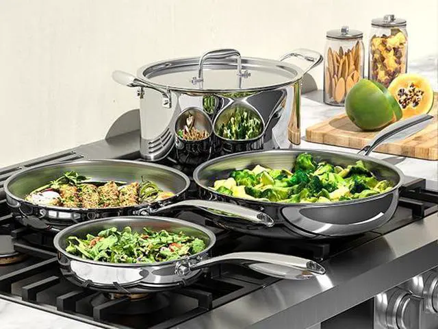 Alt view image 3 of 7 - Umite Chef Stainless Steel Frying Pan Set, Skillet Set 8"/10"/12", Induction Compatible, Oven & Dishwasher Safe, 5 Ply Stainless Clad - Heavy Duty & Professional Cookware Set, Fast & Even Heat