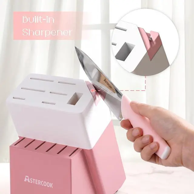 Alt view image 6 of 7 - Astercook Knife Set, Kitchen Knives Set with Block and Sharpener 15 Pcs German Stainless Steel Knives Sharp Blade Dishwasher Safe Deba Knives with Ergonomic Handle, Crystal Pink