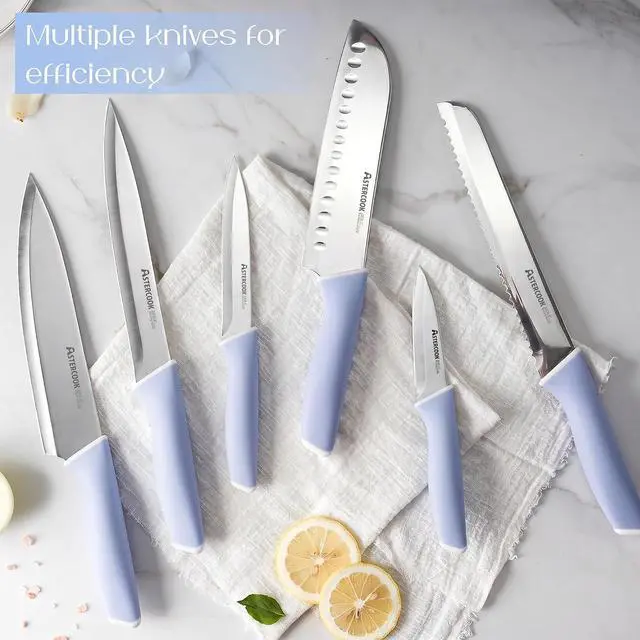 Alt view image 4 of 7 - Astercook Kitchen Knife Set with Block and Sharpener 15 Piece German High Carbon Stainless Steel Knives Sharp Blade Dishwasher Safe Deba Knives with Ergonomic Handle, Delicate Blue