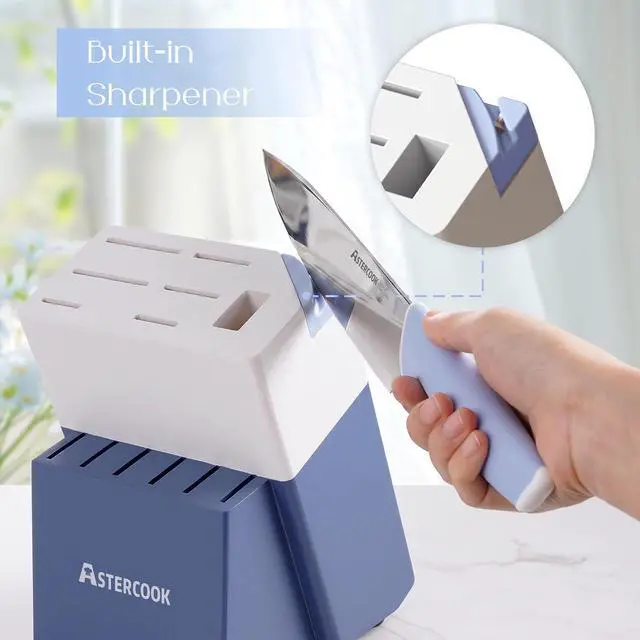 Alt view image 6 of 7 - Astercook Kitchen Knife Set with Block and Sharpener 15 Piece German High Carbon Stainless Steel Knives Sharp Blade Dishwasher Safe Deba Knives with Ergonomic Handle, Delicate Blue