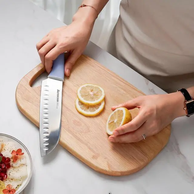 Alt view image 7 of 7 - Astercook Kitchen Knife Set with Block and Sharpener 15 Piece German High Carbon Stainless Steel Knives Sharp Blade Dishwasher Safe Deba Knives with Ergonomic Handle, Delicate Blue