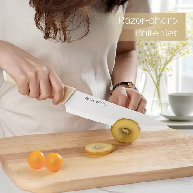 Alt view image 2 of 7 - Astercook Kitchen Knife Set with Block and Sharpener 15 Piece Knives Set German High Carbon Stainless Steel Knives Sharp Blade Dishwasher Safe Deba Knives with Ergonomic Handle