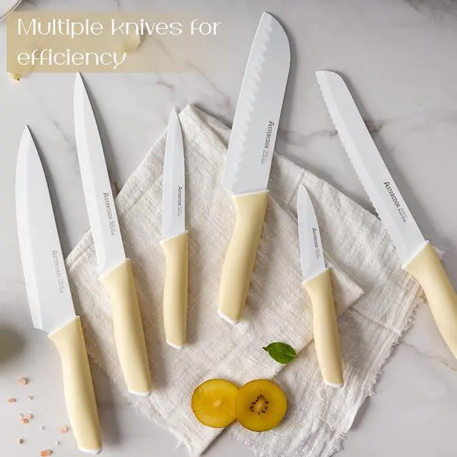 Alt view image 3 of 7 - Astercook Kitchen Knife Set with Block and Sharpener 15 Piece Knives Set German High Carbon Stainless Steel Knives Sharp Blade Dishwasher Safe Deba Knives with Ergonomic Handle