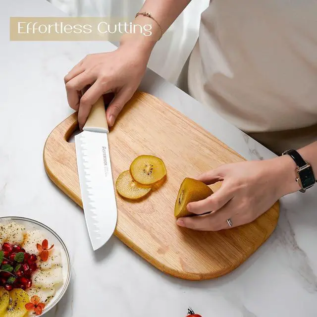 Alt view image 7 of 7 - Astercook Kitchen Knife Set with Block and Sharpener 15 Piece Knives Set German High Carbon Stainless Steel Knives Sharp Blade Dishwasher Safe Deba Knives with Ergonomic Handle