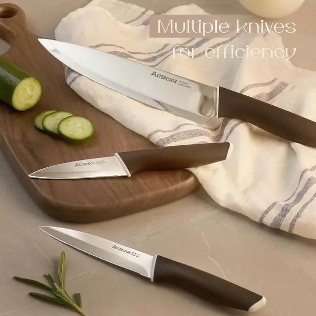 Alt view image 3 of 7 - Astercook Knife Set, Kitchen Knives with Block and Sharpener 15 Pcs German Stainless Steel Knives Sharp Blade Dishwasher Safe Deba Knives with Ergonomic Handle, Elegant Black