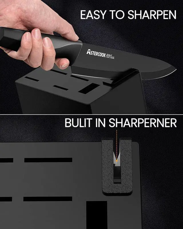Alt view image 4 of 7 - Astercook 15 Pieces Kitchen Knife Block Set with Sharpener, Black | Built-in Sharpener Block, Dishwasher Safe, German Stainless Steel, Ergonomic Handle, Kitchen Weddings Birthdays Gift