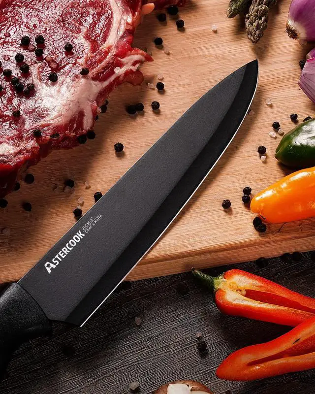 Alt view image 5 of 7 - Astercook 15 Pieces Kitchen Knife Block Set with Sharpener, Black | Built-in Sharpener Block, Dishwasher Safe, German Stainless Steel, Ergonomic Handle, Kitchen Weddings Birthdays Gift