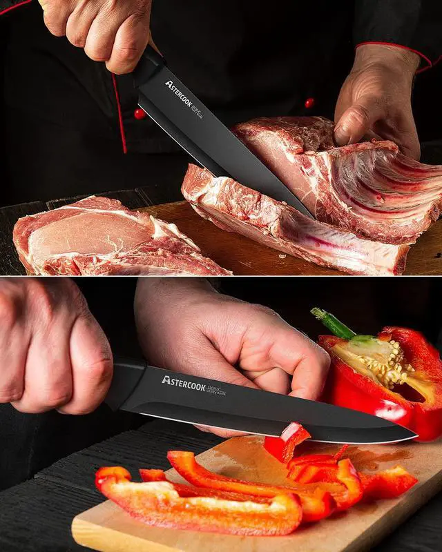 Alt view image 6 of 7 - Astercook 15 Pieces Kitchen Knife Block Set with Sharpener, Black | Built-in Sharpener Block, Dishwasher Safe, German Stainless Steel, Ergonomic Handle, Kitchen Weddings Birthdays Gift