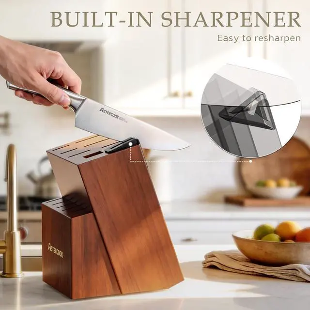 Alt view image 5 of 7 - Astercook Knife Set, Kitchen Knives Set with Block and Sharpener Full Tang 15 Pcs Stainless Steel Knives, Dishwasher Safe Knife Set with Anti-slip Ergonomic Handle, Walnut, Fathers Day Gift for Men