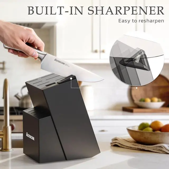 Alt view image 5 of 7 - Astercook Knife Set, Kitchen Knives Set with Block and Sharpener Full Tang 15 Pcs Stainless Steel Knives, Dishwasher Safe Knife Set with Anti-slip Ergonomic Handle, Black, Fathers Day Gift for Men