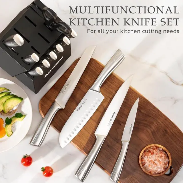 Alt view image 6 of 7 - Astercook Knife Set, Kitchen Knives Set with Block and Sharpener Full Tang 15 Pcs Stainless Steel Knives, Dishwasher Safe Knife Set with Anti-slip Ergonomic Handle, Black, Fathers Day Gift for Men