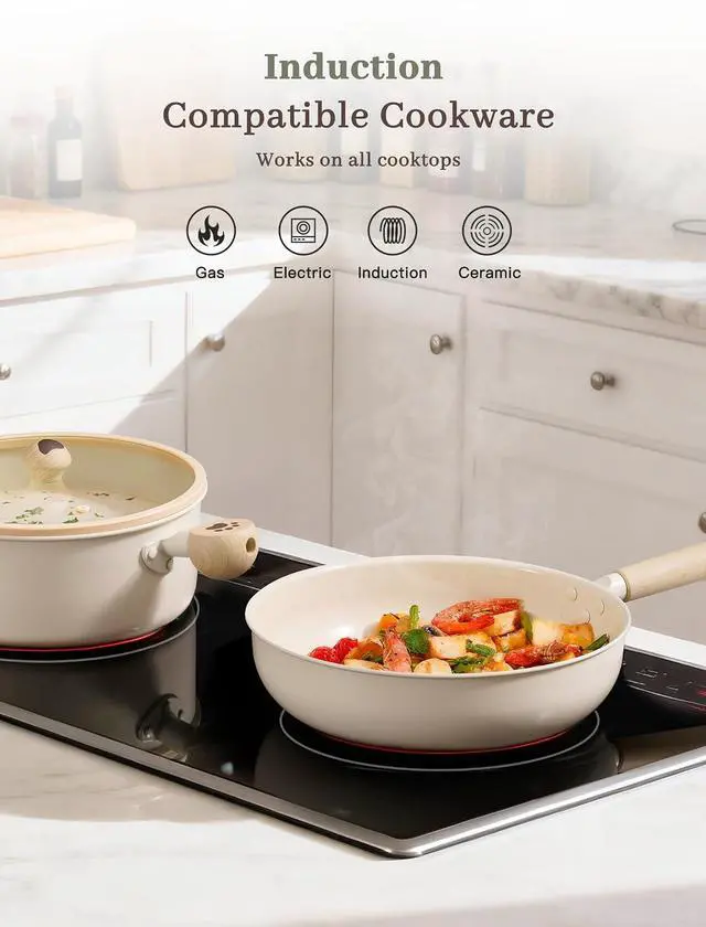Alt view image 4 of 7 - Astercook Pots and Pans Set Non Stick,Non Toxic 18 Pcs Ceramic Cookware | Dishwasher Safe Induction Cookware for Everyday Cooking & Housewarming Gifts