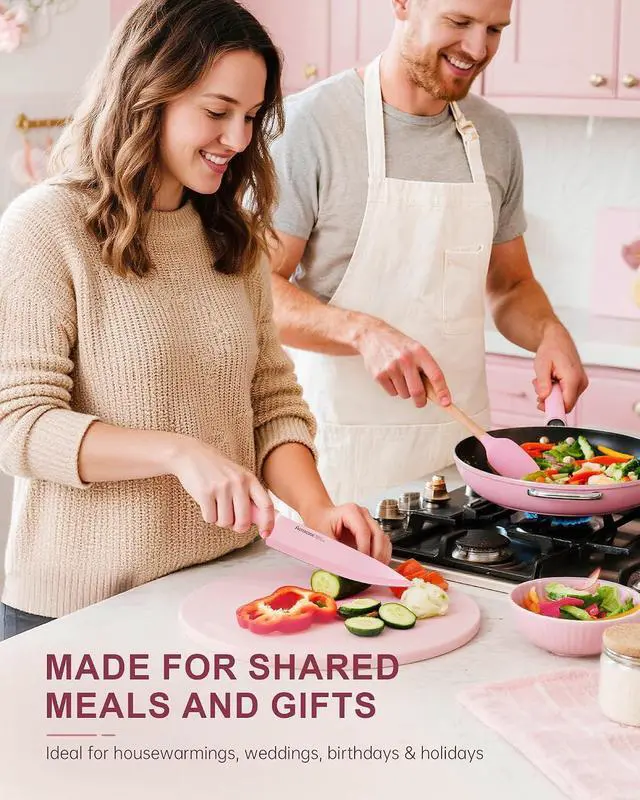 Alt view image 6 of 7 - Astercook Knife Set with Clear Block and Sharpener 22Pcs Pink | Dishwasher Safe, Space-Saving Clear Knife Block, for Everyday Home Cooking