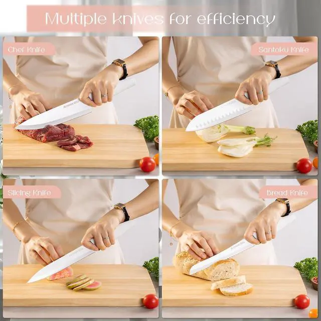 Alt view image 4 of 7 - Astercook Knife Set with Clear Block and Sharpener 22Pcs White | Dishwasher Safe, Space-Saving Clear Knife Block, for Everyday Home Cooking