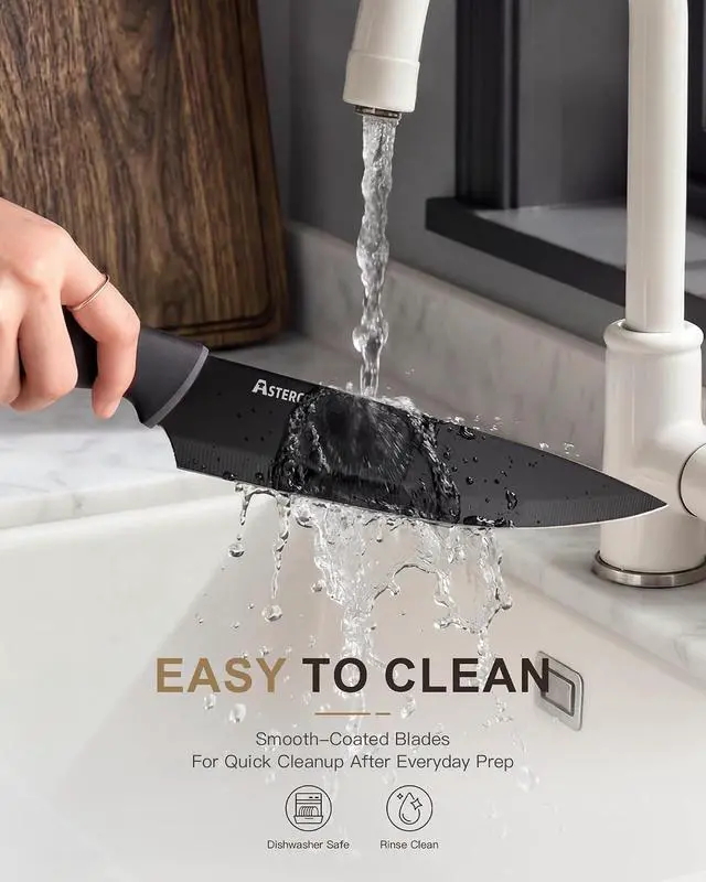 Alt view image 6 of 7 - Astercook Knife Set with Clear Block and Sharpener 22Pcs Black | Dishwasher Safe, Space-Saving Clear Knife Block, for Everyday Home Cooking