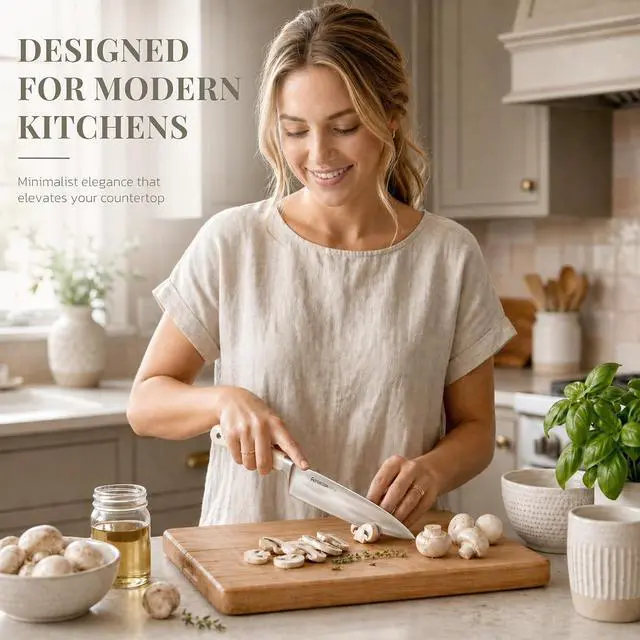 Alt view image 3 of 7 - Astercook 6-Piece Kitchen Knife Set with Soda Can-Inspired Block, Full Tang High Carbon Stainless Steel Knives, Retro Cream Design, Dishwasher Safe Knife Sets & ABS Handles - Perfect Kitchen Gifts