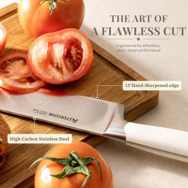 Alt view image 5 of 7 - Astercook 6-Piece Kitchen Knife Set with Soda Can-Inspired Block, Full Tang High Carbon Stainless Steel Knives, Retro Cream Design, Dishwasher Safe Knife Sets & ABS Handles - Perfect Kitchen Gifts