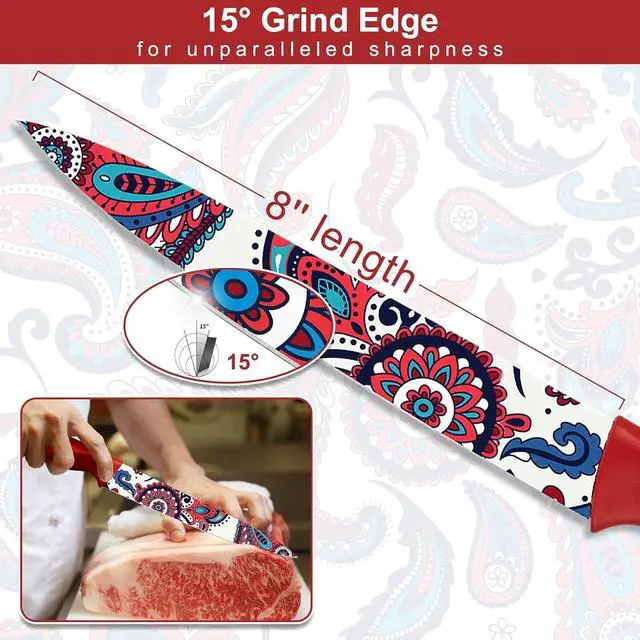 Alt view image 4 of 6 - Astercook 6-Pieces Paisley Pattern Knife Set with Cover, Colorful Kitchen Knives Sets German Stainless Steel, Ideal Gift for Kitchen, Dishwasher Safe