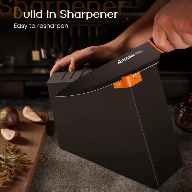 Alt view image 7 of 7 - Astercook 15 Pcs Knife Set, Dishwasher Safe Kitchen Knife Set with Built-in Sharpener Stainless Steel Black Knife