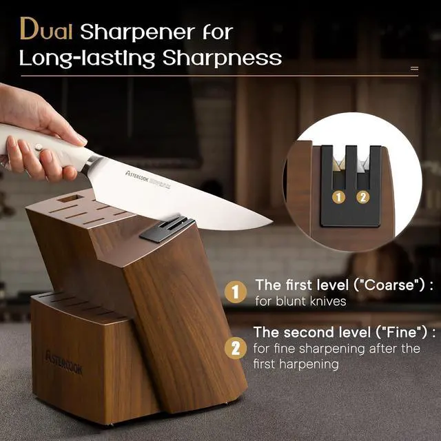 Alt view image 4 of 7 - Astercook Knife Set Kitchen with Block and Dual Sharpener Full Tang 15 Pcs German Stainless Steel Knives Dishwasher Safe Kitchen Utensils Set with Anti-slip Ergonomic Handle, Elegant White